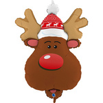 Foil Balloon Smiley Reindeer Head Grabo
