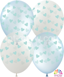 Bedruckte Gummiballons Herzen Blau (10 Stück).)