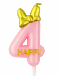 Birthday Candle Number "4" – Pink Glitter with Bow