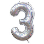 Folienballon Nummer "3" Silber Holo (100cm.)