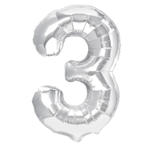Folienballon Nummer "3" Silber (100cm).)
