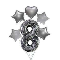 Marmor 8" Luftballon Set - Silberne Sterne und Herzen