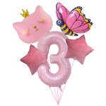 Rosa 3" Geburtstagsballon-Set - Katze, Schmetterling, Sterne