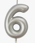 Silver birthday candle number "6" - elegance for every occasion