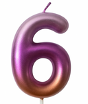 Geburtstagskerze Nummer "6" - Regenbogen metallic