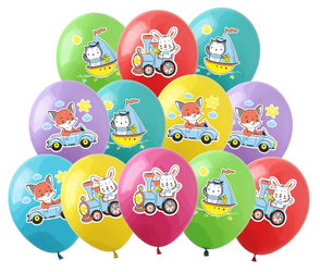 Balloons 12" with print "Animals" (12 pcs.)