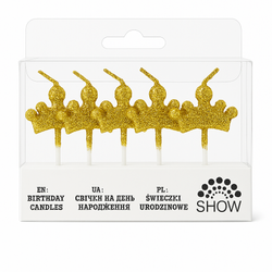 Goldene Geburtstagskerzen in Form von Kronen - 5 Stück.