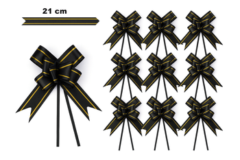 Dekorative schwarze Schleife mit Goldstreifen - 21 cm