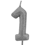 Silver Birthday Candle Shaped Like Number "1"