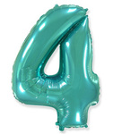 Folienballon Nummer "4" Flexmetal, Türkis (100cm).)