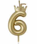 Gold birthday candle – Number 6 with a crown