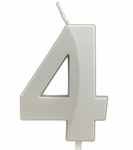 Silberne Geburtstagskerze in Form einer Zahl "4"