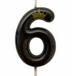 Birthday Candle Number "6" with Crown – Black