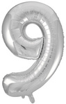Ballon Nummer "9" Silber (80cm)