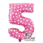 Folienballon Nummer "5" Rosa mit Herzen (100cm).)