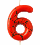 Birthday Candle Spider-Man ”6” – Red and Black with Web Design