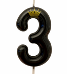 Birthday Candle Number "3" with Crown – Black