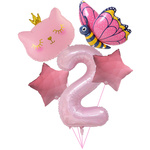 Geburtstagsballon-Set "Pink 2" - Kätzchen, Schmetterling, Sterne