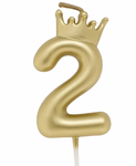 Gold birthday candle – Number 2 with a crown