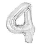 Folienballon Nummer "4" Silber (100cm).)