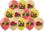 Gummiballons bedruckt mit Baumaschinen (12 Stück).)