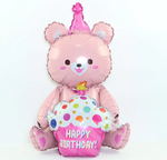 Folienballon Happy Birthday Teddybär 3D rosa
