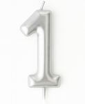 Silver Birthday Candle Shaped Like Number "1"