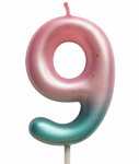 Geburtstagskerze Nummer "9" - rosa und mint mit Ombre-Effekt