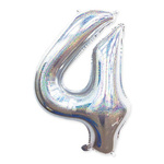 Balon Foliowy Cyferka "4" Srebrna Holo (100cm.)