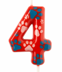 Weihnachtskerze rot mit Pfoten (Psi Patrol) - numeral"4"