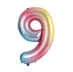 Folienballon Nummer "9" Regenbogen (100cm).)