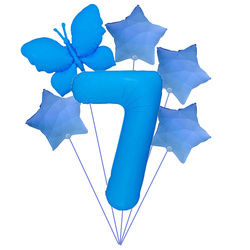 "Luftballon-Set "Blau mit Schmetterling - ideal für 7. geburtstag