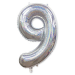 Folienballon Nummer "9" Silber Holo (100cm.)