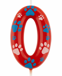 Weihnachtskerze rot mit Pfoten (Psi Patrol) - numeral"0"