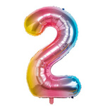 Folienballon Nummer "2" Regenbogen (100cm).)