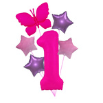 "Ballon-Set "Rosa 1 mit Schmetterling - Neon & Pastell Sterne