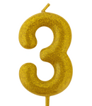 Goldene Geburtstagskerze "3" mit Glitter