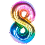 Folienballon Nummer "8" Regenbogen (100cm).)