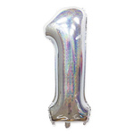 Folienballon Nummer "1" Silber Holo (100cm.)