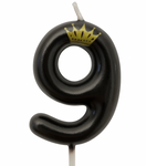 Geburtstagskerze Nummer "9" mit Krone - schwarz