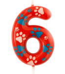 Weihnachtskerze rot mit Pfoten (Psi Patrol) - numeral"6"