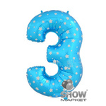 Balloon Foil Number "3" Blue Star (100cm.)