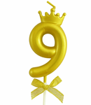 Gold birthday candle – Number 9 with a crown