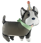 Folienballon in Form eines Hundes mit einem Partyhut (59cm*66cm)