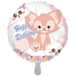 Foil balloon with fox and sweet motifs, Happy Birthday 18" (45cm.)
