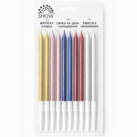 SHOW Geburtstagskerzen 10 Stück. metallisch - gold, rosa, blau, rot, silber