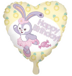 Foil balloon Heart-shaped with bunny motif Happy Birthday 18" (45cm.)
