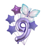 Set Luftballons zum 9. Geburtstag mit Schmetterling